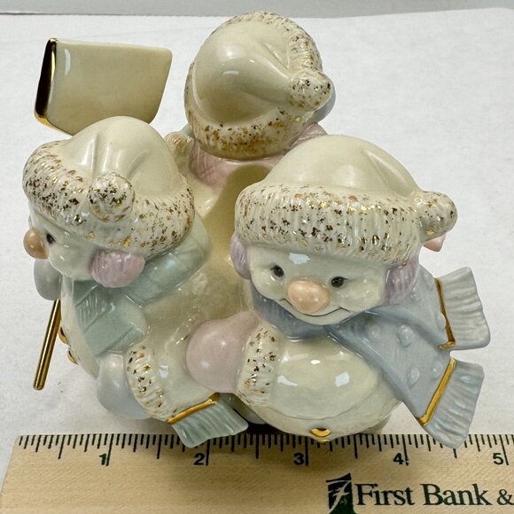 Vintage Set of 2 Lenox Snowmen Trio Skating by Candlelight Candle Holders Taper - Picture 12 of 16